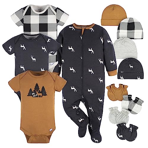 Gerber Baby Boys and Girls 12 Piece Layette Gift Set, Brown Deer, 6-9 Months