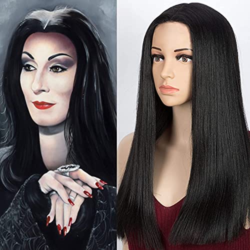 Akkya Long Black Wig for Women Halloween Cosplay Straight Colored Synthetic Hair for Women Party Costume(28inch, Black)
