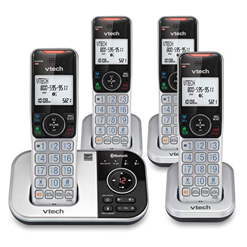 vtech VS112-4 DECT 6.0 Bluetooth 4 Handset Cordless Phone for Home with Answering Machine, Call Blocking, Caller ID, Intercom and Connect to Cell (Silver & Black)
