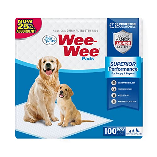 Four Paws Wee-Wee Superior Performance Pee Pads for Dogs - Dog & Puppy Pads for Potty Training - Dog Housebreaking & Puppy Supplies - 22' x 23' (100 Count),White