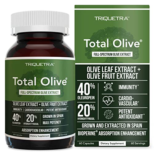 Total Olive - Olive Leaf Extract (40% Oleuropein) Plus Olive Fruit Extract (20% Hydroxytyrosol) – Full Spectrum Extract Grown & Extracted in Spain – BioPerine Absorption Enhancement (60 Count)
