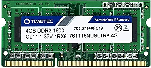 Timetec 4GB DDR3L / DDR3 1600MHz PC3L-12800 / PC3-12800 Non-ECC Unbuffered 1.35V / 1.5V CL11 1Rx8 Single Rank 204 Pin SODIMM Laptop Notebook PC Computer Memory RAM Module Upgrade (4GB)