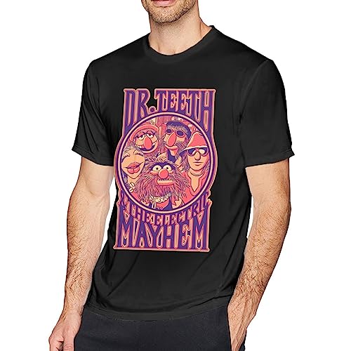 Dr Rock Teeth and The Music Electric Band Mayhem Short Sleeve T Shirts for Men,Vintage Mens Crewneck T-Shirts Breathable Cotton Graphic Tee Shirt Tops for Men Youth Clothing XX-Large Black Shirt