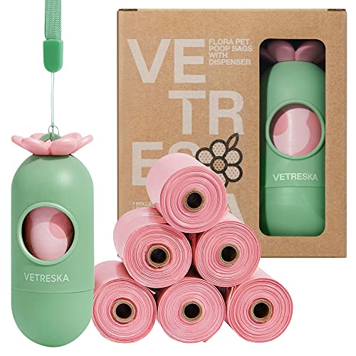 VETRESKA Biodegradable Dog Poop Bag Dispenser with Lavender Scented Bags, 105 Count