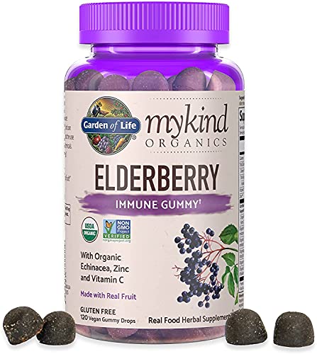 Garden of Life mykind Organics Elderberry Gummies for Adults & Kids - Immune Support Supplement with Organic Fruit, Herbal Blend, Elderberry, Echinacea, Zinc, Vitamin C, 120 Vegan Gluten Free Gummies
