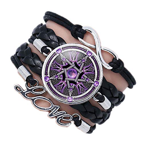 Giwotu Womens Black Occult The Inverted Star Signs Inverted Pentagram Satanic Pentagram Satanic Star Symbols Glass Bracelet Jewelry 12009201