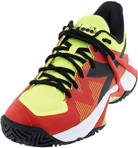 Diadora Men's B.Icon 2 All Ground Tennis Shoe (Yellow Flou DD/Black/Fiery Red, 11.0)