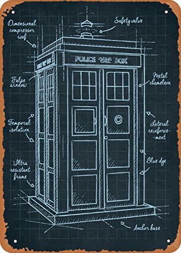 Ysirseu Vintage Tardis plan Famous Sketch 8' X 12' Metal Sign Retro Wall Decor