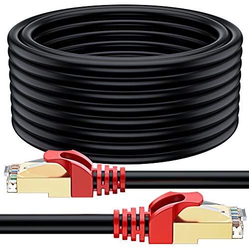 MutecPower 100 ft / 30m CAT 7 Outdoor Waterproof Direct Burial RJ45 Ethernet Network Cable - SFTP - 600 Mhz - Black with Cable Ties & Clips