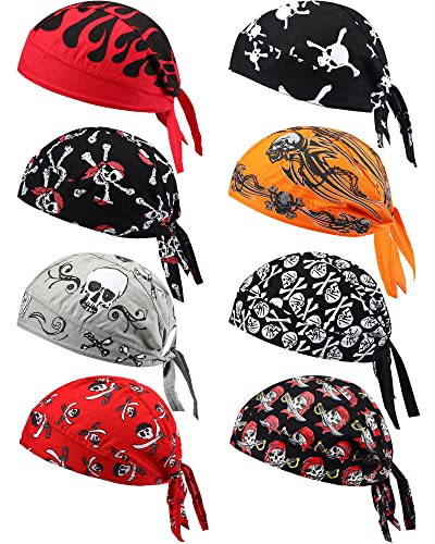 Foaincore 8 Pack Do Rag Skull Caps for Men Sweat Wicking Doo Rags Cooling Helmet Liner Cycling Motorcycle Bandana (Skeleton Style) Multicoloured