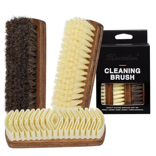 Maximilian Shoe Shine Brush Kit Horsehair Brushes for Polishing Crepe Suede Shoes Brush Soft Bristles Leather Cleaning Nubuck 3PCS Professional Shoe Polish Kit