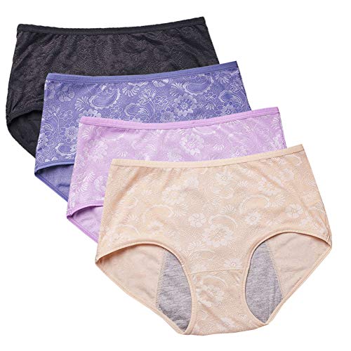 YOYI FASHION Women Menstrual Period Briefs Jacquard Easy Clean Panties 4 Pack US Size S/5