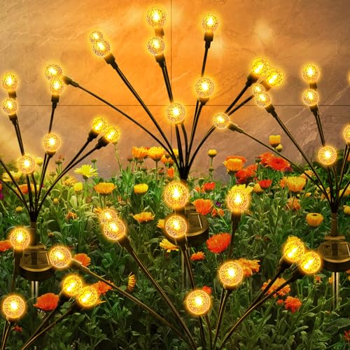 historyoo Solar Lights Outdoor, 2023 Upgraded 60 LED Solar Lights for Outside Waterproof, Solar Garden Lights Solar Yard Patio Pathway Lights Christmas Decorations Lights Warm Decor Lights(6 Pack)