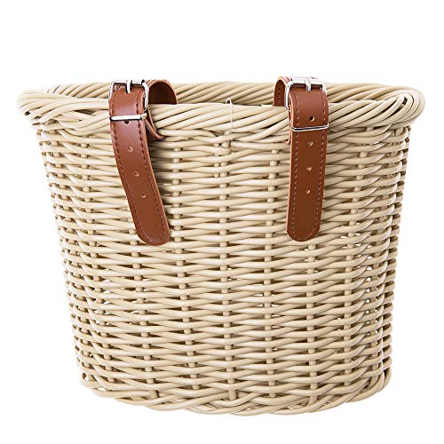 ZUKKA Bike Basket Woven Bike Basket for Adult Bikes Front/Kids Bike Handlebar with Adjustable Leather Straps Waterproof Storage Bicycle Basket, Multi-Colors