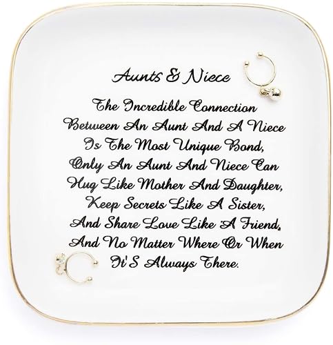 PUDDING CABIN Aunt Gifts from Niece, “Aunts&Niece” Trinket Dish Ring Holder Gifts for Aunt Christmas Aunts Birthday, Mother's Day, Valentine’s Day, Thanksgiving, Xmas Christmas Aunt Niece Gifts