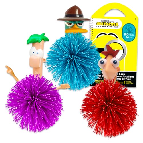 Disney Phineas and Ferb Koosh Ball Set - 3 Pc Bundle with Phineas Ferb Agent P Koosh Toy Balls with Stickers | Phineas and Ferb Party Favors for Kids Toddlers