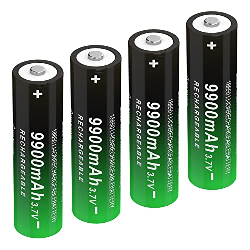 CWUU 18650 Rechargeable Battery 3.7V 18650 Battery Li-ion Cell High Capacity 9900mAh for Flashlight 11-06-2 (4 Pack,Button Top)