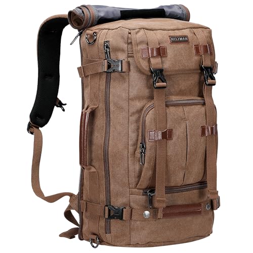 WITZMAN Canvas Backpack Vintage Travel Backpack Large Laptop Bags Convertible Shoulder Rucksack(A519-1 Brown)