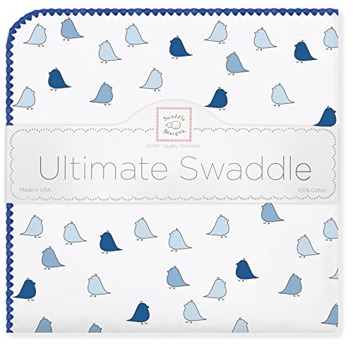 SwaddleDesigns Large Receiving Blanket, Ultimate Swaddle for Baby Boys & Girls, Softest US Cotton Flannel, Best Shower Gift, Made in USA, Little Chickies True Blue, Mom’s Choice Winner,SD-404TB