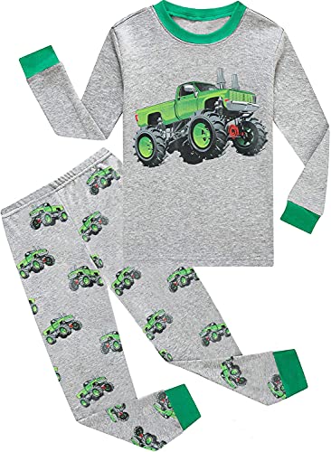Little Hand Toddler Boys Monster Truck Pajama Green Pickup Truck Pyjamas Kid Pjs Sleepwear for Boy 3t