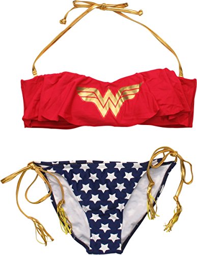 Wonder Woman Ruffled Bandeau Tasseled Swimsuit, X-Large