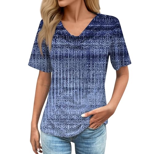 Top Prime Deals,4Th of July Outfits for Women Women S T Shirt Womens Summer Women's Fashion Retro Casual Neck Short Sleeve Loose Print T-Shirt Summer Tops Fit Blouse Star Wars (Navy Tops,Small)