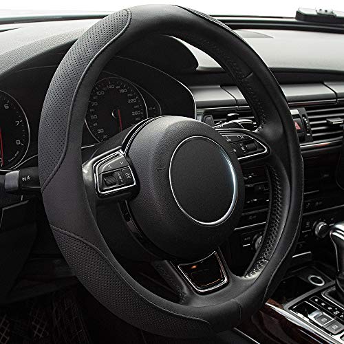 Xizopucy Car Steering Wheel Cover,14.5-15 Inch Black Universal Microfiber Leather Covers Breathable Anti-Slip Odorless Steering Wheels Accessories for Men Women
