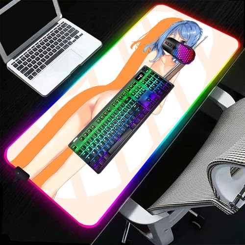 Mouse Pad Anime Girl Sexy Butt RGB Laptop Mouse Pad Gamer Lock Desktop Pad PC Gaming Accessories LED Backlight XXL Pad Sexy Butt Breasts Chest (D,27.55x12 inche)