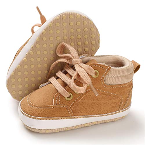 BENHERO Baby Girls Boys Leather Shoes Toddler Infant First Walker Soft Sole High-Top Ankle Sneakers Newborn Crib Shoes (0-6 Months Infant, B-Camel)