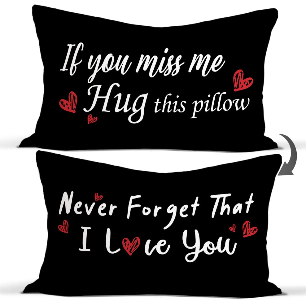 If You Miss Me Hug This Pillow Never Forget That I Love You Reversible Throw Pillow Covers Decorate Girls Room Bedroom Living Room,12x20 Inch Pillowcase Long Distance Relationship Gifts