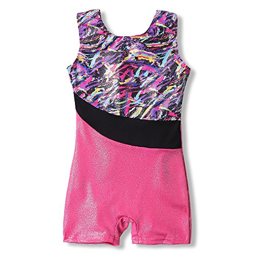HOZIY Gymnastic Leotards for Kids 4t 5t Girls Biketards Hot Pink Colorful Ribbons Unitards
