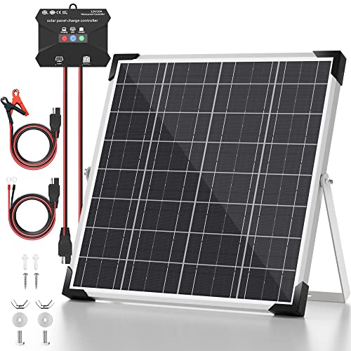 Voltset 20W Solar Battery Trickle Charger Maintainer + Upgrade 10A MPPT Charge Controller + Adjustable Mount Bracket, 12V Waterproof Solar Panel Trickle Charging Kit for Car RV Boat Motorcycle Trailer
