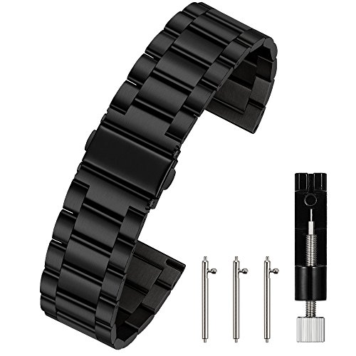 Berfine 20mm Quick Release Watch Strap,Premium Solid Stainless Steel Watch Band Replacement,Black