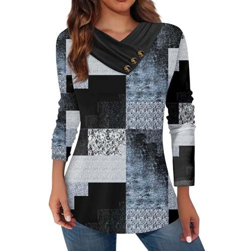 Christmas Sweatshirt Clothes Plus Size Fall Outfits for Women Plain Long Sleeve Shirt Women Going Out Tops Y2k Long Sweaters To Wear with Leggings Cotton Turtleneck Tops for Women(3-Blue,XX-Large)