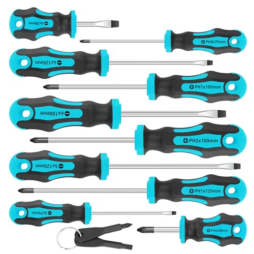 Amartisan 10-Piece Magnetic Screwdrivers Set, 5 Phillips and 5 Slotted Tips Professional Cushion Grip Screwdriver Set