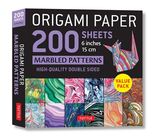 Origami Paper 200 sheets Marbled Patterns 6' (15 cm): Tuttle Origami Paper: Double Sided Origami Sheets Printed with 12 Different Patterns (Instructions for 6 Projects Included)