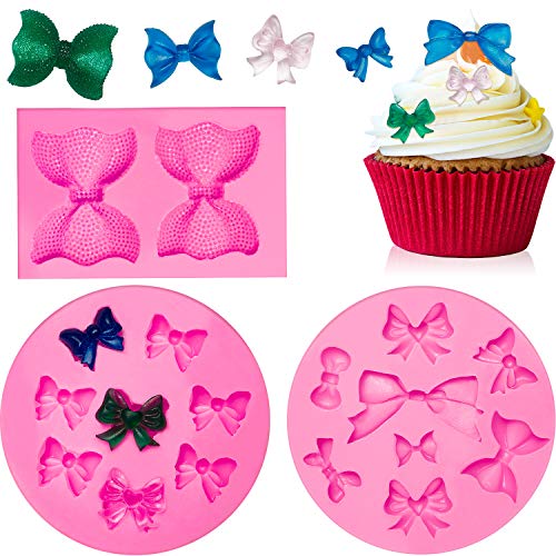 3 Pieces Mini Bow Silicone Fondant Molds Bowknot Fondant Chocolate Candy Molds Bow Sugar Craft DIY Cake Molds for Birthday Party Cake Cupcake Decoration
