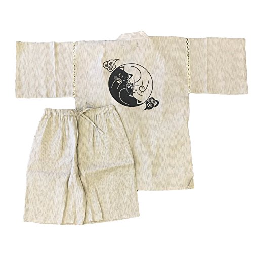 Edoten Men's Japan Kimono Shijira Original Jinbei XL. white Tomoe Cat