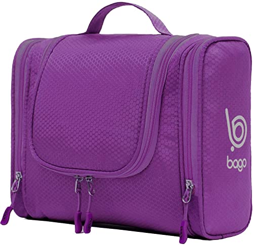 Bago Travel Toiletry Bag for Women and Men - Large Waterproof Hanging Toiletry Bag for Bathroom and Travel Bag for Toiletries Organizer (Purple)