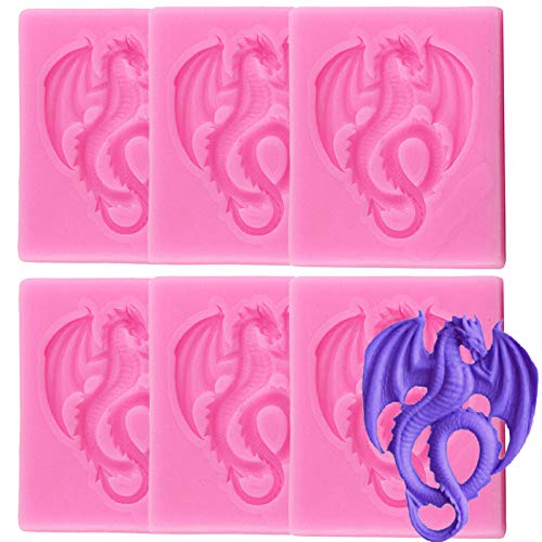 6 Pieces Flying Dragon Silicone Mold Cute Dragon Fondant Mold Animal Dragon Chocolate Mold Baking Mould Tool for Cake Decorating Polymer Clay