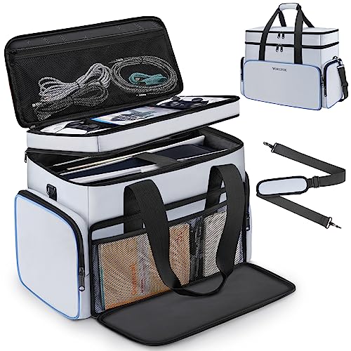 2 Layer Soft Carrying Case Compatible for PS5, PS4, PS4 Pro, Large Travel Cases for Game Console, Controller, Discs, Laptop, Tablet, Headset and Accessories, Padded Game Storage Bag, Gamer Gifts, Blue