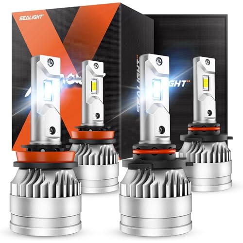 SEALIGHT 9005/HB3 H11/H9/H8 Light Bulbs Combo, H11 9005 Light Bulbs with Adjustable Lock Ring, No Polarity Required, Super Brightness, IP67, Fog Light, Pack of 4