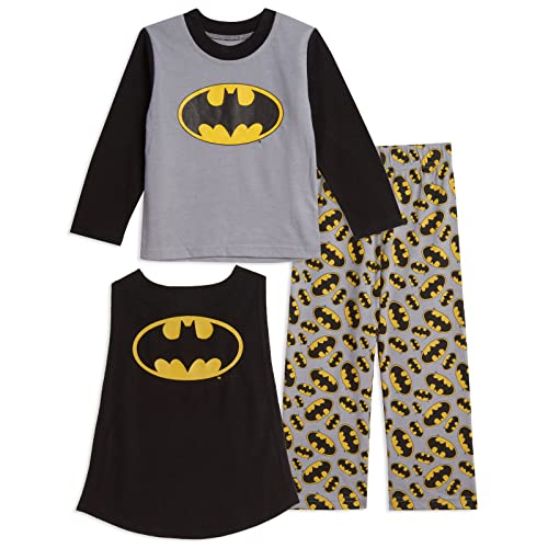 DC Comics Justice League Batman Toddler Boys Pajama Shirt and Pants Detachable Cape Sleep Set Gray 5T