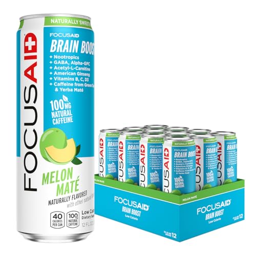 FOCUSAID Energy Blend, Brain Boosting Nootropics Drink, Alpha-GPC, GABA, B-Complex, Yerba Mate, Green Tea, 100% Clean, 100mg Natural Caffeine, 12-oz. can, 12 Pack