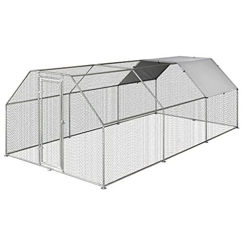 PawHut Large Chicken Coop Metal Chicken Run with Waterproof and Anti-UV Cover, Flat Shaped Walk-in Fence Cage Hen House for Outdoor and Yard Farm Use, 1.26' Tube Diameter, 9' x 18.5' x 6.5'