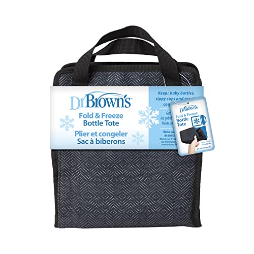 Dr. Brown's Fold & Freeze Bottle Tote, Breastfeeding Essential Cooler Bag, 6 Baby Bottles Milk Storage - Black