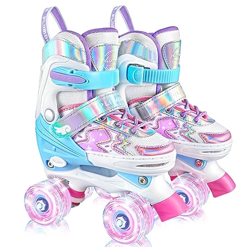 Roller Skates for Girls and Kids, PLIIMONA Toddler 4 Size Adjustable Roller Skates, All 8 Wheels Light up - Fun Illuminating for Girls and Boys, Beginner Kids Roller Skates Indoor Outdoor