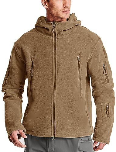 MAGCOMSEN Tactical Hoodie Men Winter Coats Winter Jacket Fleece Jacket Hoodie for Men Jacket Tactical Fleece Hoodie Brown L