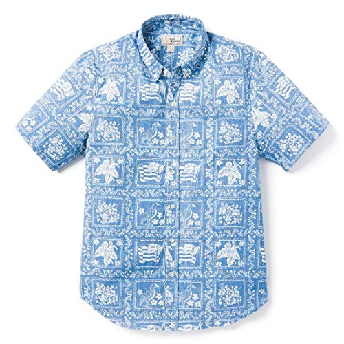 Reyn Spooner Lahaina Sailor Classic Tailored Button Front Hawaiian Aloha Shirt, Denim, XL