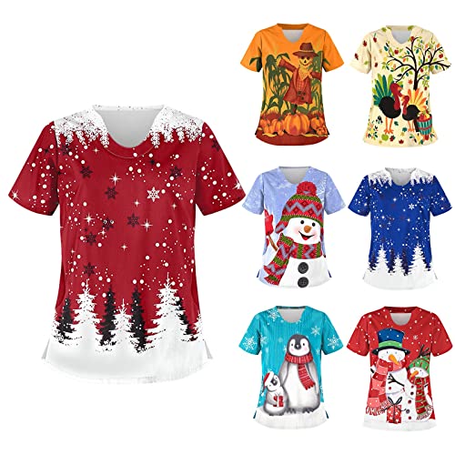 Womens Plus Size Scrub Tops Christmas top Scrubs for Women Size 5X Nurses Scrub Tops Pattern top Uniform 3XL Christmas Scrubs Evergreen Scrub top Pediatric Scrub Tops Women
